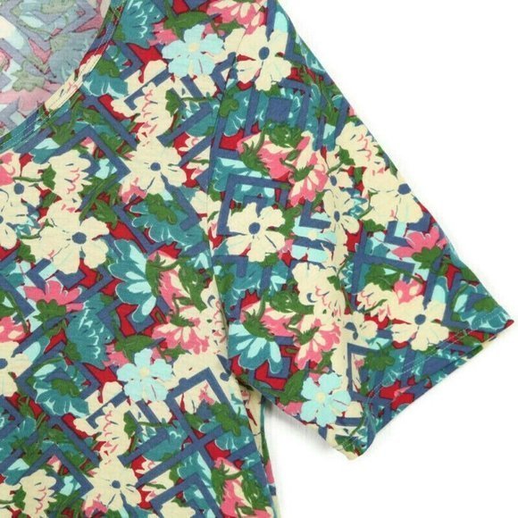LuLaRoe Perfect T Shirt Top Blouse Yellow Blue Green Pink Floral L Large - Picture 6 of 12